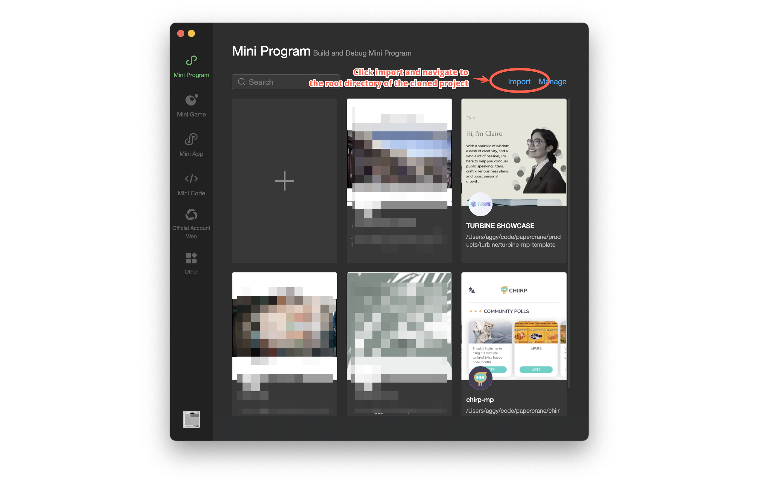 Import the project in Wechat Developer Tools